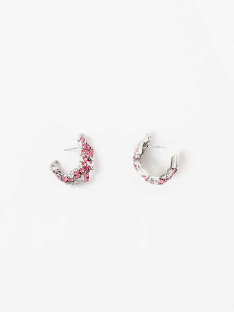 pink crystallized molten hoop earrings