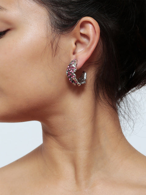 pink crystallized molten hoop earrings