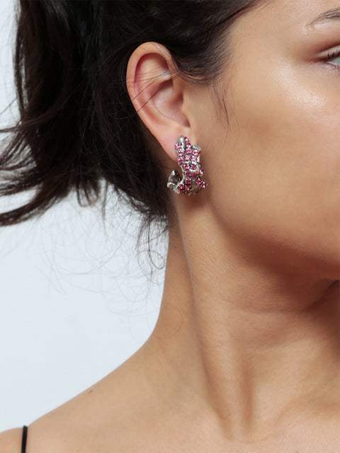 pink crystallized molten hoop earrings