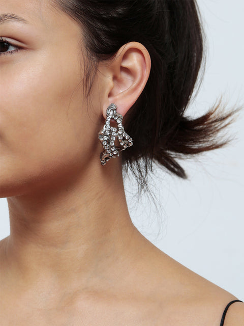 asymmetrical crystallized molten hoop earrings