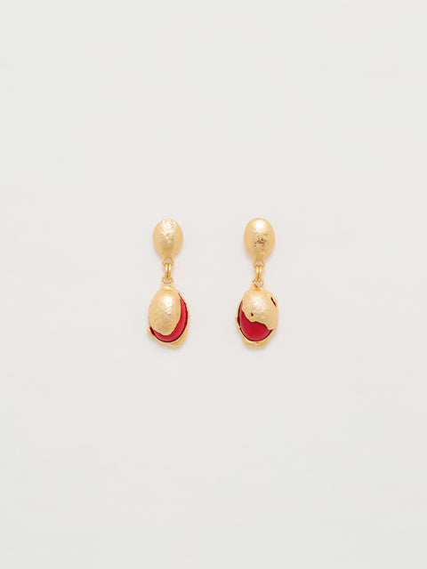 red ovoid drop molten earrings