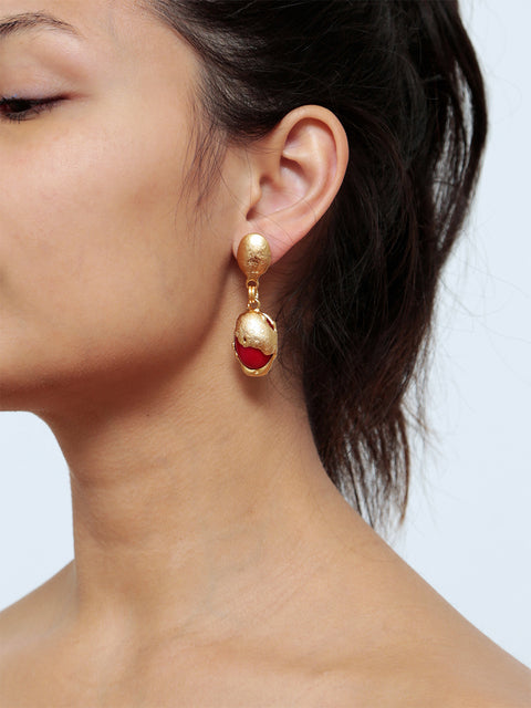 red ovoid drop molten earrings