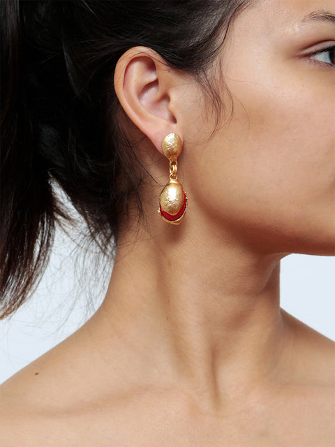 red ovoid drop molten earrings