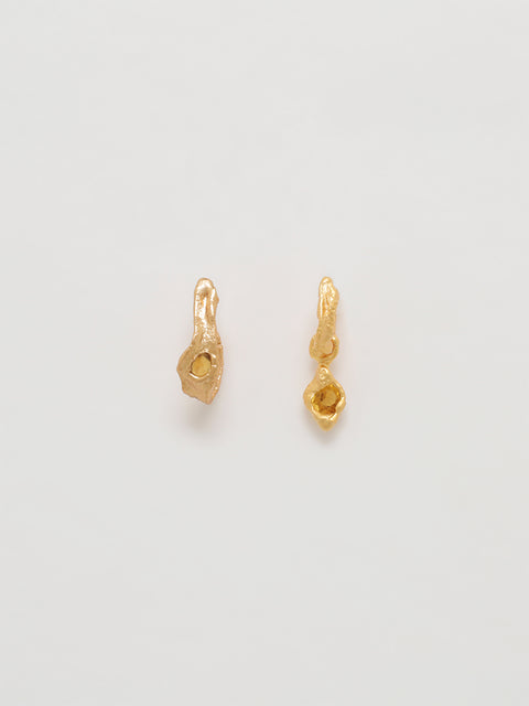 golden mismatched molten hoop earrings