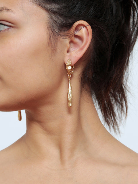 golden drop molten hoop earrings