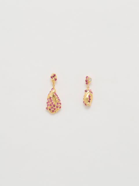 mismatched pink crystallized molten drop earrings