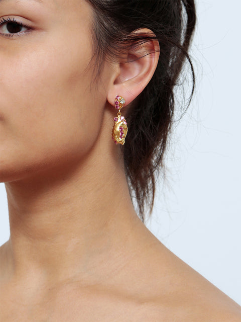 mismatched pink crystallized molten drop earrings
