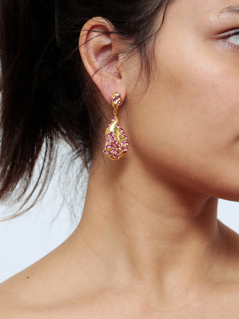 mismatched pink crystallized molten drop earrings