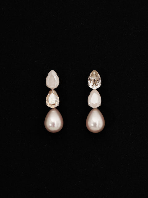two tone tear and pearl drop earrings