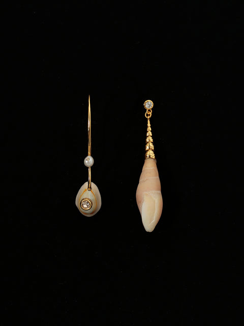 mismatched shell drop hook earrings