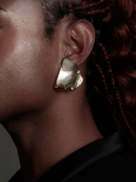 irregular mother of pearl shell earrings with crystal detail