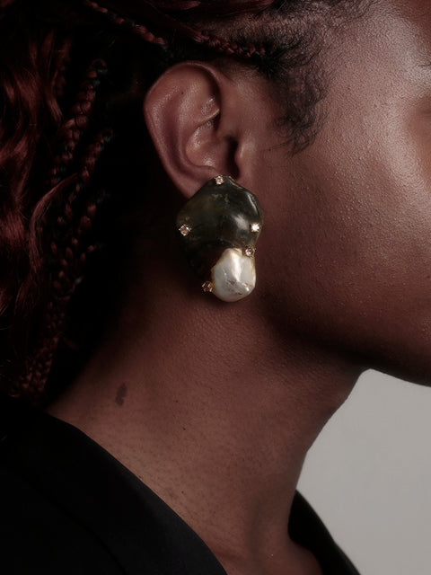 irregular mother of pearl shell earrings with crystal detail
