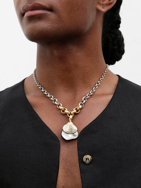two tone black mother of pearl shell pendant necklace