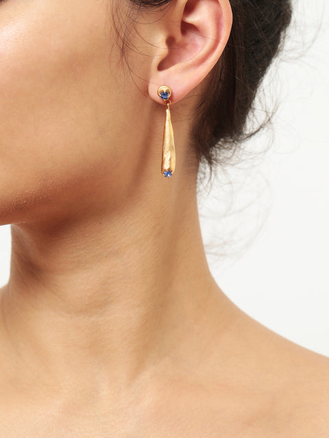 mixed blue crystallized golden drip molten earrings