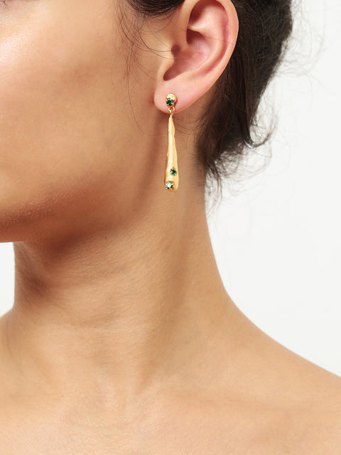 green crystallized golden drip molten earrings