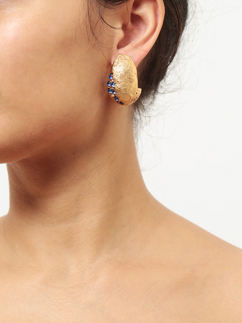 blue crystallized golden ovoid molten earrings I