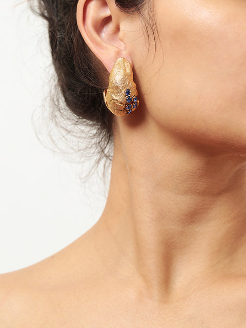 blue crystallized golden ovoid molten earrings I