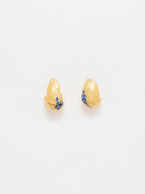 blue crystallized golden ovoid molten earrings I