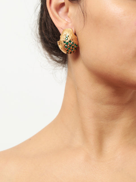 green crystallized golden ovoid molten earrings I