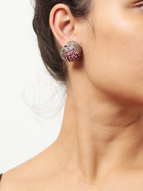rose crystallized spherical molten clip on earrings