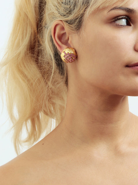 golden rose crystallized spherical molten clip on earrings