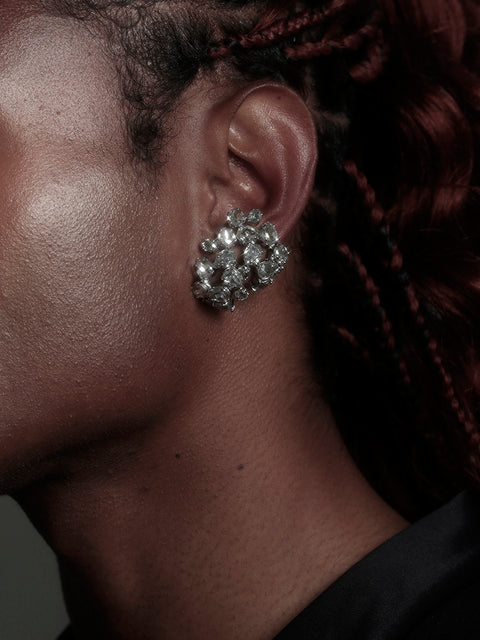 clustered half hoop clip on earring