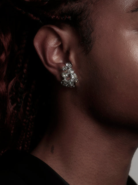 clustered half hoop clip on earring
