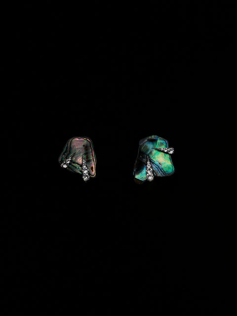 paua shell earrings with double crystal claw