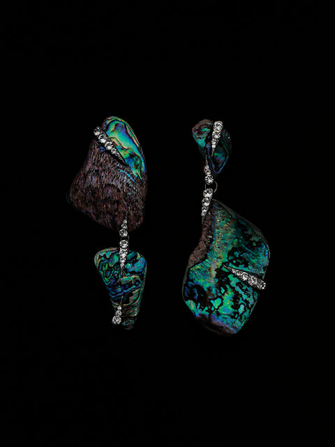 double large irregular paua shell drop earrings