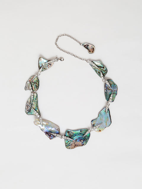 large irregular paua shell necklace with crystal claw details