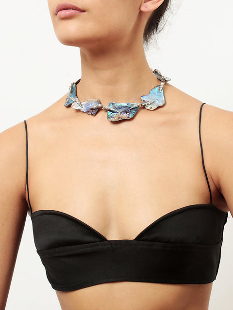 large irregular paua shell necklace with crystal claw details