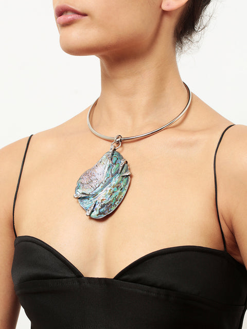 large irregular paua shell neck-cuff with crystal claw details