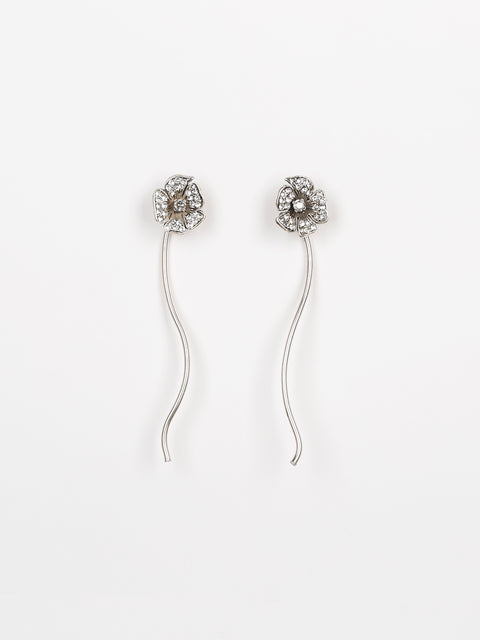 two crystal flowers drop earrings