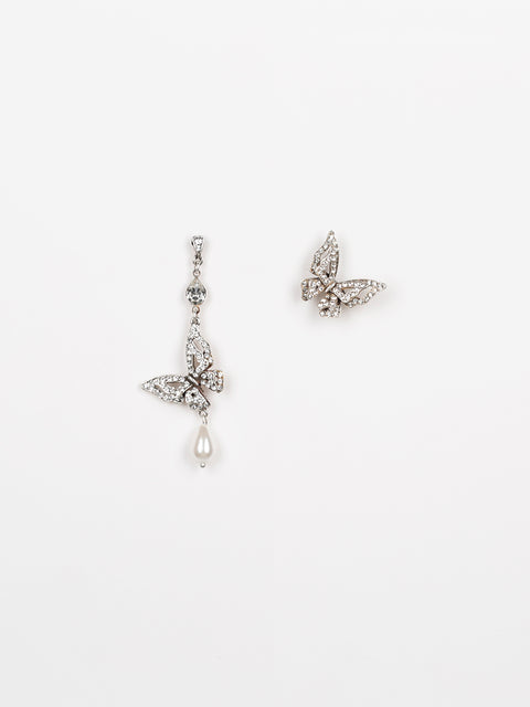 mismatched crystal double wings butterfly earrings