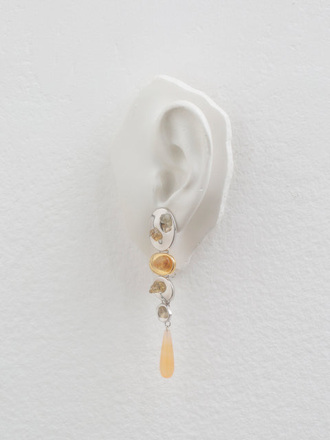 two tone long drop citrine earrings