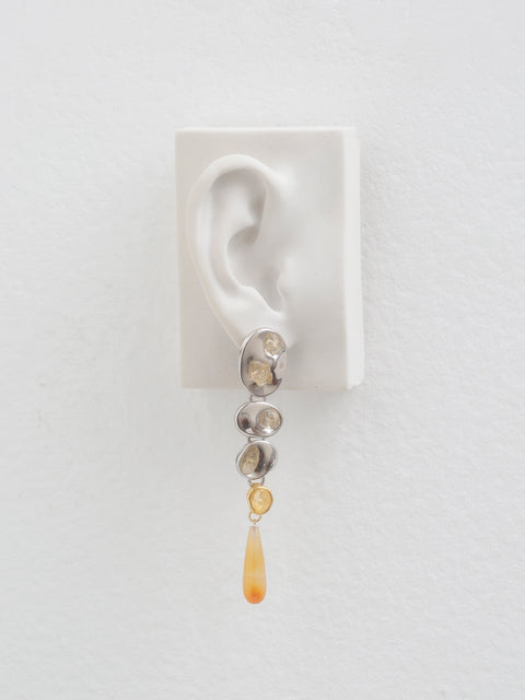 two tone long drop citrine earrings