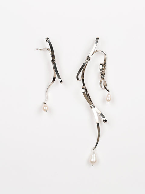 mismatched mobile delicate bow long drop earrings