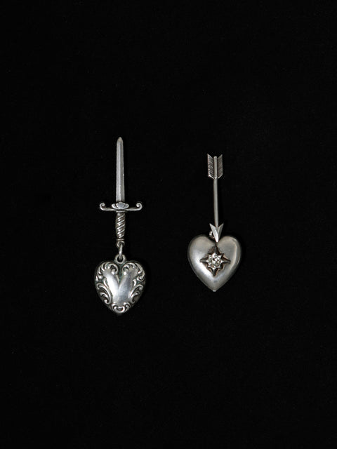 antique gothic drop heart earrings