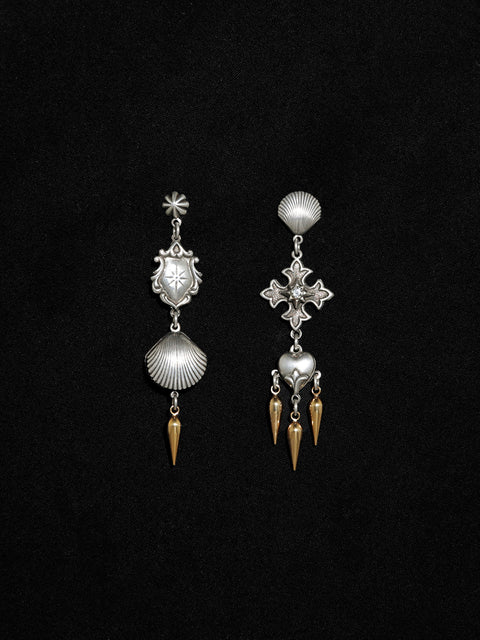 antique mismatched gothic charms drop earrings