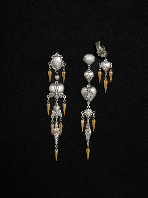 antique gothic charms set of 3 long drop earrings