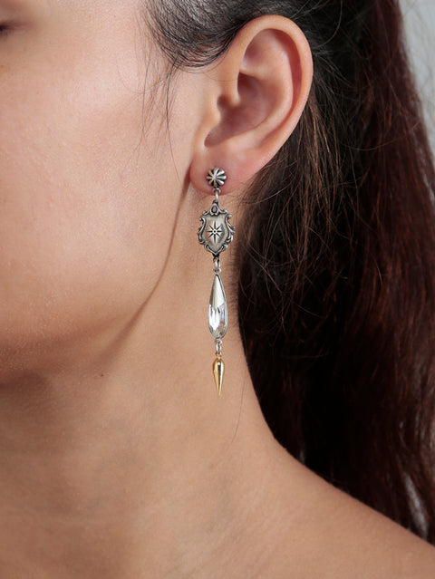 mismatched antique gothic long drop earrings