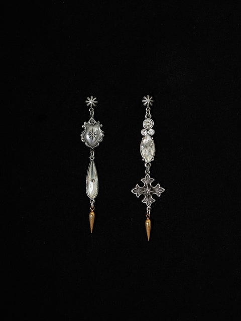 mismatched antique gothic long drop earrings