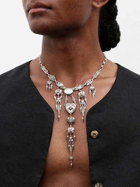 antique gothic multi charms long drop necklace