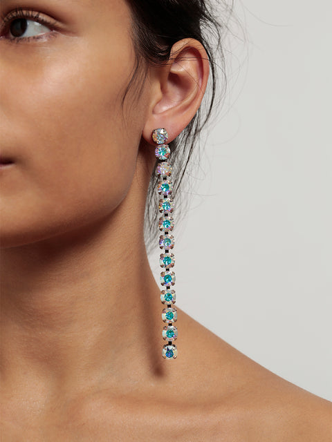 iridescent crystal line drop earrings