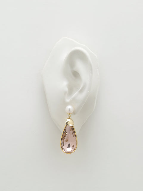 fresh water pearl and rose teardrop earrings