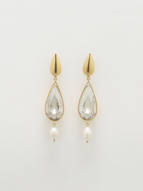 RS.10.HT.E.015| LARGE CRYSTAL AND FW PEARL TEAR DROP EARRINGS