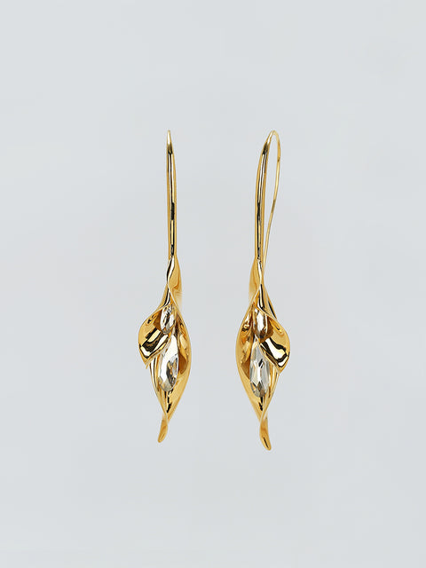 RS.8.S.E.011 | GOLDEN DOUBLE FROND SANSEVIERIA AND CRYSTAL HOOK EARRINGS