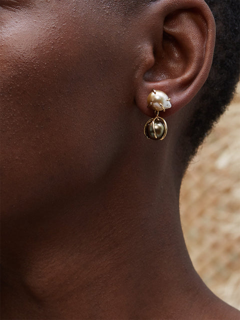 double claw set drop fiji pearl earrings