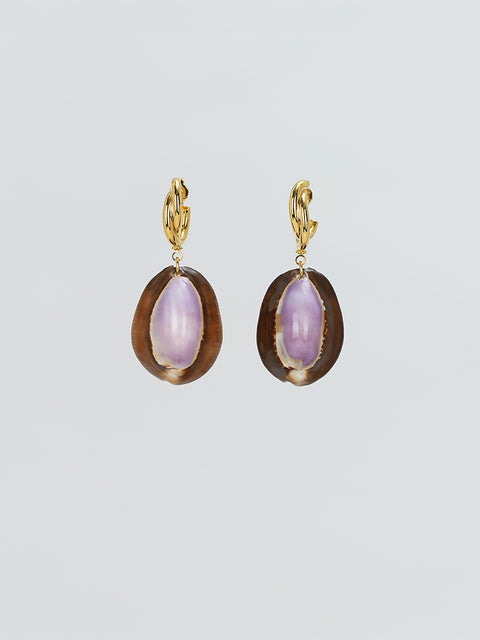 RS.IL.E.030 | WOVEN HOOP WITH PURPLE SHELL DROP EARRINGS