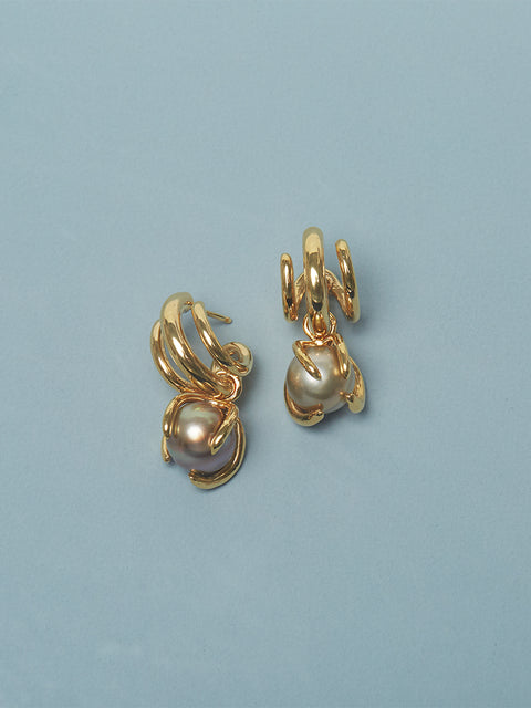 fiji pearl drop triple claw hoop earrings